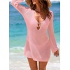 Dokotoo Beach Cover Ups for Women Sexy Deep V Neck Swimsuit Cover Up Dress(Pink)