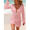 Dokotoo Beach Cover Ups for Women Sexy Deep V Neck Swimsuit Cover Up Dress(Pink)