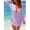 Dokotoo Beach Cover Ups for Women Sexy Deep V Neck Swimsuit Cover Up Dress(Purple)