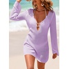 Dokotoo Beach Cover Ups for Women Sexy Deep V Neck Swimsuit Cover Up Dress(Purple)
