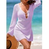 Dokotoo Beach Cover Ups for Women Sexy Deep V Neck Swimsuit Cover Up Dress(Purple)