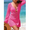 Dokotoo Beach Cover Ups for Women Sexy Deep V Neck Swimsuit Cover Up Dress(Rose Red)