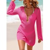 Dokotoo Beach Cover Ups for Women Sexy Deep V Neck Swimsuit Cover Up Dress(Rose Red)