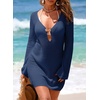 Dokotoo Beach Cover Ups for Women Sexy Deep V Neck Swimsuit Cover Up Dress(Sail Blue)