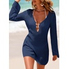 Dokotoo Beach Cover Ups for Women Sexy Deep V Neck Swimsuit Cover Up Dress(Sail Blue)