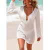 Dokotoo Beach Cover Ups for Women Sexy Deep V Neck Swimsuit Cover Up Dress(White)