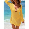 Dokotoo Beach Cover Ups for Women Sexy Deep V Neck Swimsuit Cover Up Dress(Yellow)