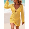 Dokotoo Beach Cover Ups for Women Sexy Deep V Neck Swimsuit Cover Up Dress(Yellow)