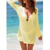 Dokotoo Beach Cover Ups for Women Sexy Deep V Neck Swimsuit Cover Up Dress(Yellow Cream)