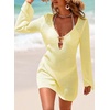Dokotoo Beach Cover Ups for Women Sexy Deep V Neck Swimsuit Cover Up Dress(Yellow Cream)