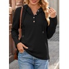 Dokotoo Hoodies for Women Long Sleeve Drawstring Button V Neck Fleece Casual Lightweight Pullover Sweatshirt Hooded Tops(Black)