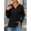 Dokotoo Hoodies for Women Long Sleeve Drawstring Button V Neck Fleece Casual Lightweight Pullover Sweatshirt Hooded Tops(Black)