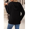 Dokotoo Hoodies for Women Long Sleeve Drawstring Button V Neck Fleece Casual Lightweight Pullover Sweatshirt Hooded Tops(Black)