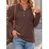 Dokotoo Hoodies for Women Long Sleeve Drawstring Button V Neck Fleece Casual Lightweight Pullover Sweatshirt Hooded Tops(Brown)