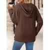 Dokotoo Hoodies for Women Long Sleeve Drawstring Button V Neck Fleece Casual Lightweight Pullover Sweatshirt Hooded Tops(Brown)