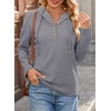 Dokotoo Hoodies for Women Long Sleeve Drawstring Button V Neck Fleece Casual Lightweight Pullover Sweatshirt Hooded Tops(Grey)