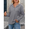 Dokotoo Hoodies for Women Long Sleeve Drawstring Button V Neck Fleece Casual Lightweight Pullover Sweatshirt Hooded Tops(Grey)