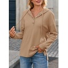 Dokotoo Hoodies for Women Long Sleeve Drawstring Button V Neck Fleece Casual Lightweight Pullover Sweatshirt Hooded Tops(Khaki)