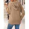 Dokotoo Hoodies for Women Long Sleeve Drawstring Button V Neck Fleece Casual Lightweight Pullover Sweatshirt Hooded Tops(Khaki)