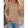 Dokotoo Hoodies for Women Long Sleeve Drawstring Button V Neck Fleece Casual Lightweight Pullover Sweatshirt Hooded Tops(Khaki)