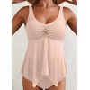 Dokotoo Ribbed Flowy Tankini Set Metal Starfish High Waisted Swimsuits with Bottom(Apricot Pink)