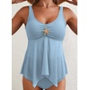 Dokotoo Ribbed Flowy Tankini Set Metal Starfish High Waisted Swimsuits with Bottom(Beau Blue)