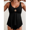 Dokotoo Ribbed Flowy Tankini Set Metal Starfish High Waisted Swimsuits with Bottom(Black)