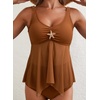 Dokotoo Ribbed Flowy Tankini Set Metal Starfish High Waisted Swimsuits with Bottom(Coffee)