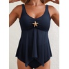 Dokotoo Ribbed Flowy Tankini Set Metal Starfish High Waisted Swimsuits with Bottom(Dirty Blue)
