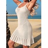 Dokotoo Swimsuit Coverup for Women Crochet Flowy Beach Dresses Bathing Suit Cover Up Cruise Outfits Resort Wear(Beige)