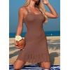 Dokotoo Swimsuit Coverup for Women Crochet Flowy Beach Dresses Bathing Suit Cover Up Cruise Outfits Resort Wear(Brown)