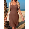 Dokotoo Swimsuit Coverup for Women Crochet Flowy Beach Dresses Bathing Suit Cover Up Cruise Outfits Resort Wear(Brown)