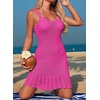Dokotoo Swimsuit Coverup for Women Crochet Flowy Beach Dresses Bathing Suit Cover Up Cruise Outfits Resort Wear(Rose Red)