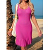 Dokotoo Swimsuit Coverup for Women Crochet Flowy Beach Dresses Bathing Suit Cover Up Cruise Outfits Resort Wear(Rose Red)