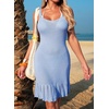 Dokotoo Swimsuit Coverup for Women Crochet Flowy Beach Dresses Bathing Suit Cover Up Cruise Outfits Resort Wear(Sky Blue)