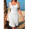 Dokotoo Swimsuit Coverup for Women Crochet Flowy Beach Dresses Bathing Suit Cover Up Cruise Outfits Resort Wear(White)