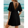 Dokotoo Swimsuit Coverup for Women Hollow Out V Neck Short Sleeve Bathing Suit Bikini Beach Cover Ups Dress Vacation Outfits(Black)