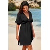 Dokotoo Swimsuit Coverup for Women Hollow Out V Neck Short Sleeve Bathing Suit Bikini Beach Cover Ups Dress Vacation Outfits(Black)