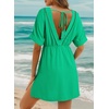 Dokotoo Swimsuit Coverup for Women Hollow Out V Neck Short Sleeve Bathing Suit Bikini Beach Cover Ups Dress Vacation Outfits(Green)