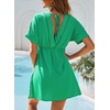 Dokotoo Swimsuit Coverup for Women Hollow Out V Neck Short Sleeve Bathing Suit Bikini Beach Cover Ups Dress Vacation Outfits(Green)