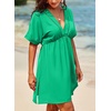 Dokotoo Swimsuit Coverup for Women Hollow Out V Neck Short Sleeve Bathing Suit Bikini Beach Cover Ups Dress Vacation Outfits(Green)