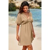 Dokotoo Swimsuit Coverup for Women Hollow Out V Neck Short Sleeve Bathing Suit Bikini Beach Cover Ups Dress Vacation Outfits(Khaki)