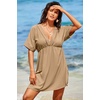 Dokotoo Swimsuit Coverup for Women Hollow Out V Neck Short Sleeve Bathing Suit Bikini Beach Cover Ups Dress Vacation Outfits(Khaki)