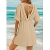 Dokotoo Swimsuit Coverup for Women Hollow Out V Neck Short Sleeve Bathing Suit Bikini Beach Cover Ups Dress Vacation Outfits(Khaki)