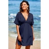 Dokotoo Swimsuit Coverup for Women Hollow Out V Neck Short Sleeve Bathing Suit Bikini Beach Cover Ups Dress Vacation Outfits(Navy)