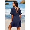 Dokotoo Swimsuit Coverup for Women Hollow Out V Neck Short Sleeve Bathing Suit Bikini Beach Cover Ups Dress Vacation Outfits(Navy)