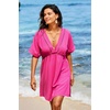 Dokotoo Swimsuit Coverup for Women Hollow Out V Neck Short Sleeve Bathing Suit Bikini Beach Cover Ups Dress Vacation Outfits(Rosy)