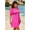 Dokotoo Swimsuit Coverup for Women Hollow Out V Neck Short Sleeve Bathing Suit Bikini Beach Cover Ups Dress Vacation Outfits(Rosy)