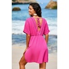 Dokotoo Swimsuit Coverup for Women Hollow Out V Neck Short Sleeve Bathing Suit Bikini Beach Cover Ups Dress Vacation Outfits(Rosy)