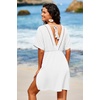 Dokotoo Swimsuit Coverup for Women Hollow Out V Neck Short Sleeve Bathing Suit Bikini Beach Cover Ups Dress Vacation Outfits(White)